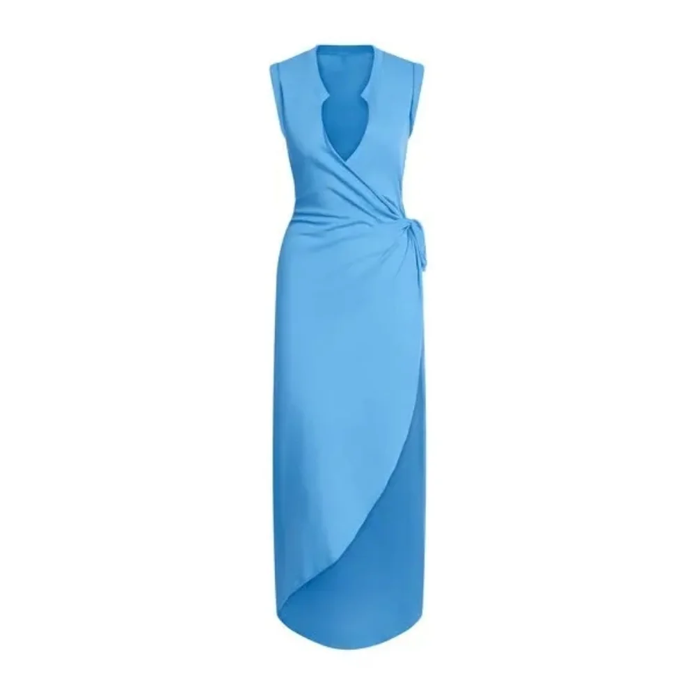 S1. NWT SKIMS COTTON COVER UPS HIGH SLIT T-SHIRT WRAP DRESS IN TIDE